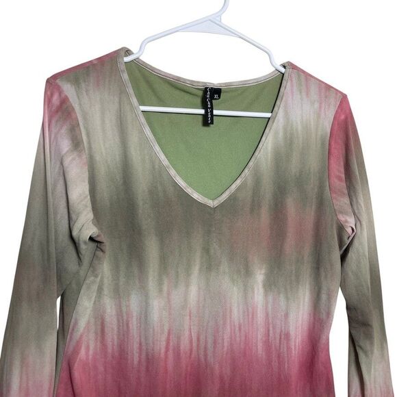 Chacha Vente Blouse Women's XL V-Neck Tie Dye Y2k Boho Lined Shirt Top Colorful - Picture 2 of 9